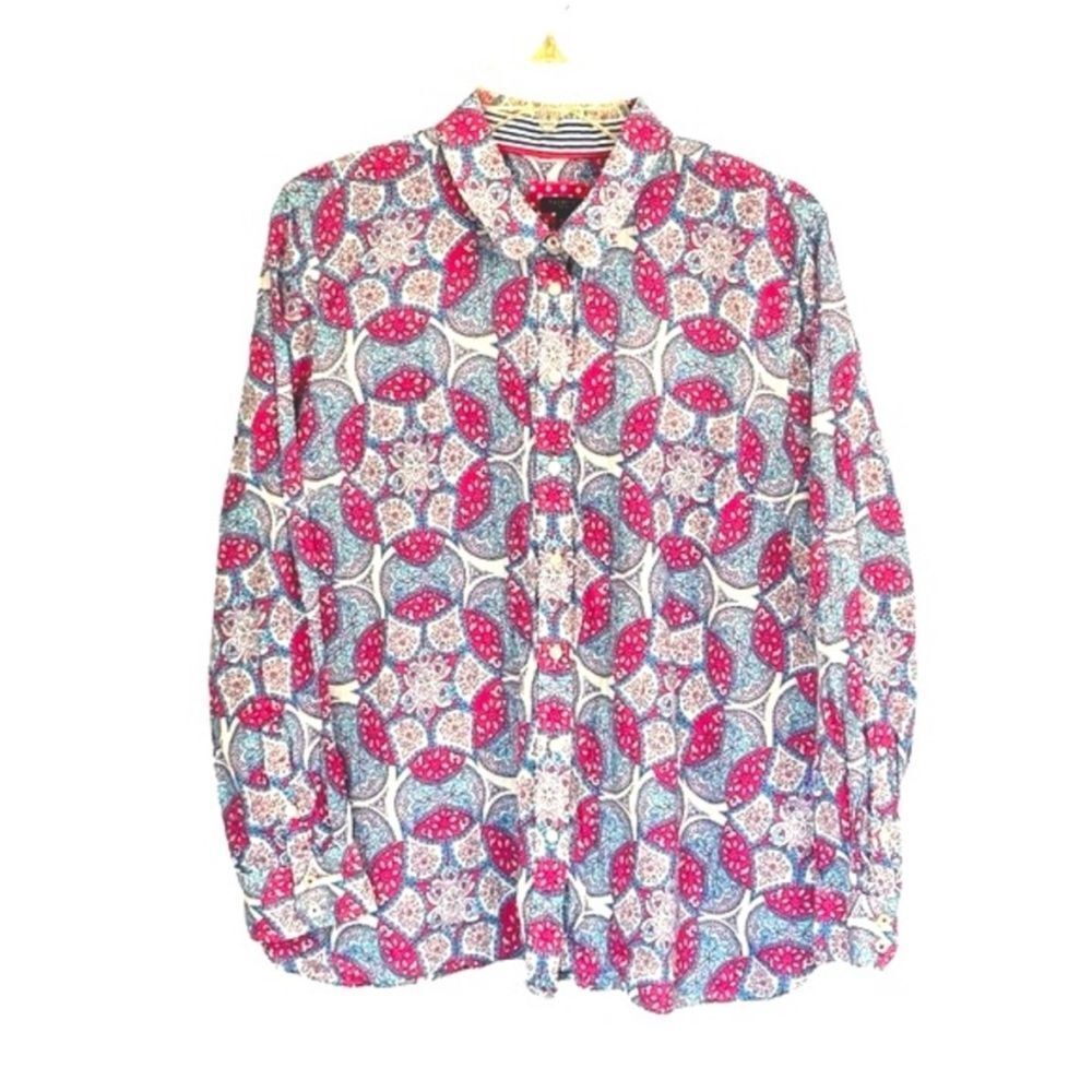 Talbots Garden Medallion Women’s Pink Blue Button Down Dress Shirt XLp Petite - Picture 2 of 16